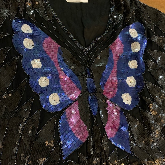 Loehmann’s Back Room sequined butterfly silk blouse - Picture 2 of 6